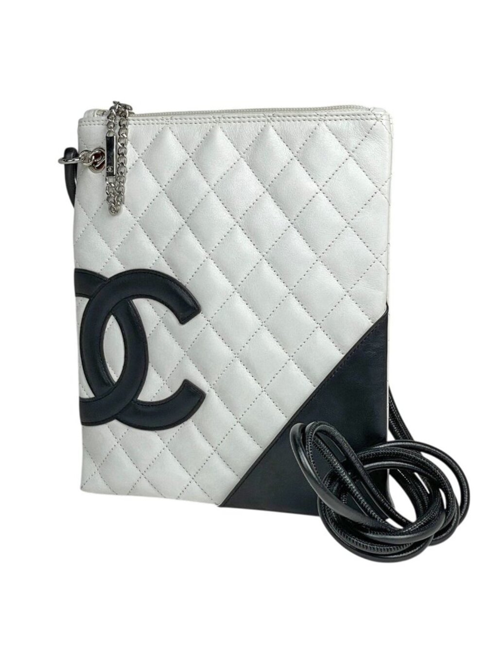 Chanel Cambon Line Shoulder Bag CC Logo Leather White